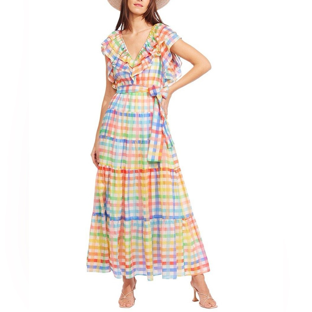 NWOT Eva Franco Perry Maxi Dress in Rainbow Tuscana Plaid, 2 - Picture 2 of 4